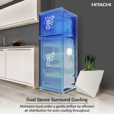 Hitachi 500L Gross Net 344L 2 Doors Top Mount Refrigerator | No Frost Fridge | Dual Sense Surround Cooling | Silver | HRTN6379SXAE