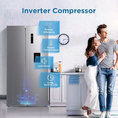 Midea 704L Gross & 513L Net Capacity Side by Side Refrigerator | With Water Dispenser | Frost Free With Humidity Control | Electronic Touch Screen | Inverter Quattro | Multi Air Flow | Silver | MDRS704FIE02AE