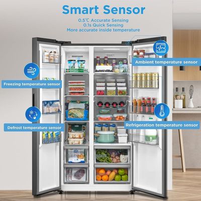 Midea 791L Gross & 569L Net Side by Side Smart Refrigerator | Color Display | Frost Free | Wi-Fi Connectivity | Voice Assistant |Multi-Air Flow | Inverter Quattro | Silver | MDRS791MIE46AE