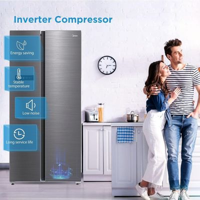 Midea 791L Gross & 569L Net Side by Side Smart Refrigerator | Color Display | Frost Free | Wi-Fi Connectivity | Voice Assistant |Multi-Air Flow | Inverter Quattro | Silver | MDRS791MIE46AE