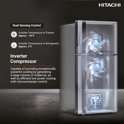 Hitachi 650L Gross Top Mount Refrigerator Net 450L | Inverter x Dual Fan Cooling | Moisture-Guard Veg Compartment | Touch Screen Control | Silver | RV655PUK0K4PSV