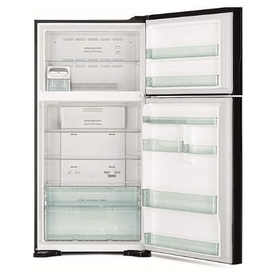 Hitachi 710L Top Mount Double Door Refrigerator | 2 Doors No Frost Fridge Freezer | Inverter Control With Dual Fan Cooling | Touch Screen Control | Movable Twist Ice Tray | Black | RV710PUK7KBBK