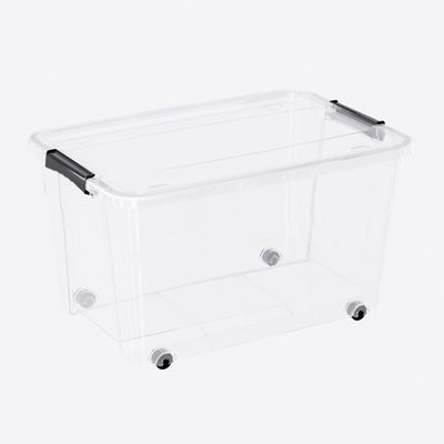 35L Clear Plastic Storage Box with Wheels – Compact Rolling Organizer with Locking Lid for Daily Use