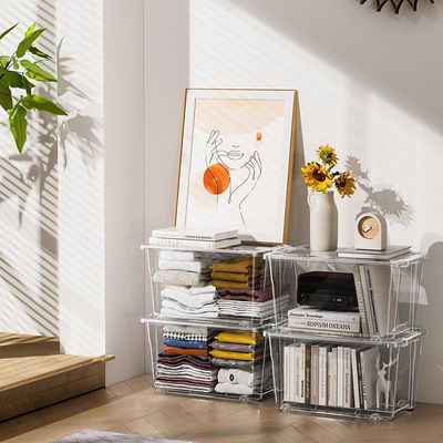 35L Clear Plastic Storage Box with Wheels – Compact Rolling Organizer with Locking Lid for Daily Use