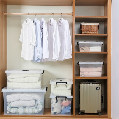 48L Clear Plastic Storage Box with Locking Lid – Transparent Organizer for Home, Office & Closet Storage