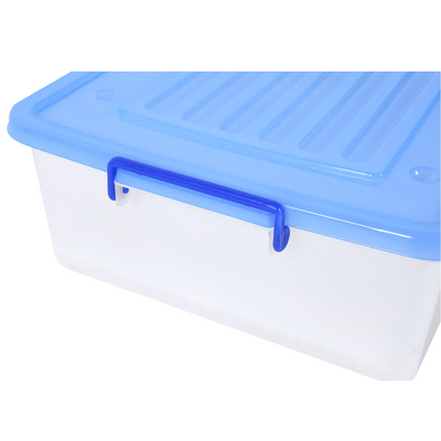 35L Underbed Plastic Storage Box – Slim Organizer with Blue Locking Lid for Clothes, Bedding & More