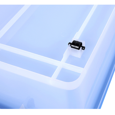 35L Underbed Plastic Storage Box – Slim Organizer with Blue Locking Lid for Clothes, Bedding & More