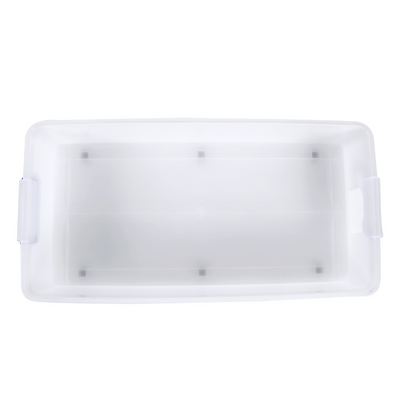 42L Slim Storage Box with Locking Lid – Underbed Organizer in White & Blue for Clothes, Toys & Linens