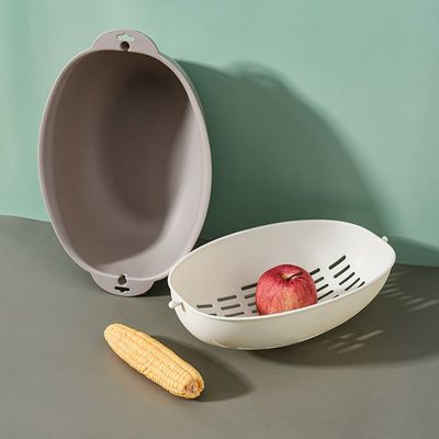 2-in-1 Colander with Bowl Set – Multi-Functional Kitchen Strainer for Washing, Draining & Serving (GREY/BEIGE)