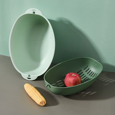 2-in-1 Colander with Bowl Set – Multi-Functional Kitchen Strainer for Washing, Draining & Serving (LIGHT GREEN/ DARK GREEN)