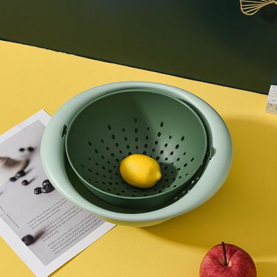 2-in-1 Colander with Bowl Set – Multi-Functional Kitchen Strainer for Washing, Draining & Serving (GREY/BEIGE)