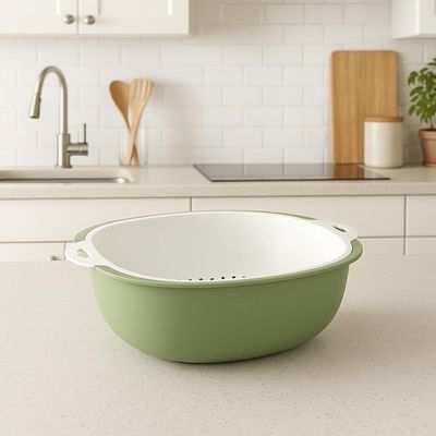 2-in-1 Colander with Bowl – Easy Drain Kitchen Strainer for Fruits, Vegetables & Pasta | 3.5L Capacity (ORANGE/WHITE)