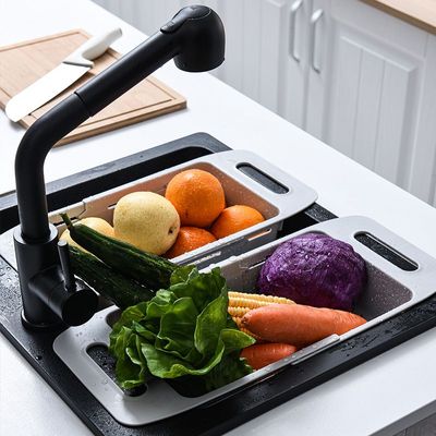 Adjustable Collander Drain Basket – Expandable Sink Strainer for Washing Fruits, Vegetables & Pasta (Green/White)
