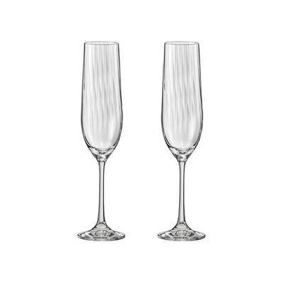 Crystalex Champagne Flute Glass Waterfall 190ml, Crystalline (Set of 2)
