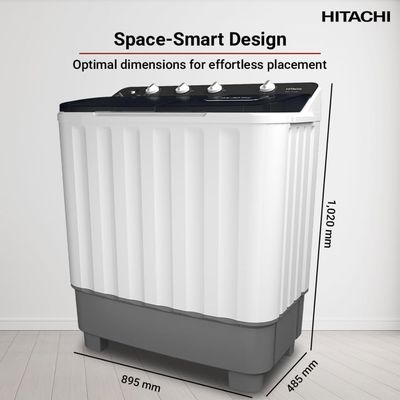 Hitachi 10.5kg Wash 8kg Dryer Twin Tub Top Load Washing Machine | Semi-Automatic | 1350 RPM | Air Jet Dry | White/Mercury Grey | LTTH0JWTMRG