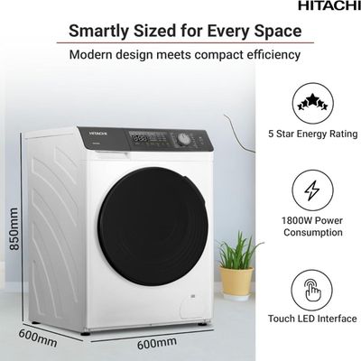 Hitachi 8KG Front Load Washing Machine | 1200 RPM | 16 Programs | Fully Automatic Washer | Intelligent Sensor System | LED Multifunctional Display | White | BD-802HVOW