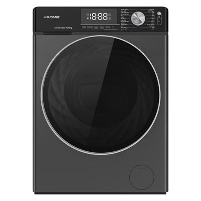 Krome Front Loading Washer Dryer Machine | 12 Kg Washing | 8 Kg Drying | 1400 RPM Spin | Variable Temperature | Foam Sensing & Removal | Auto Restart | Child Lock | Black | KR-WD128STI