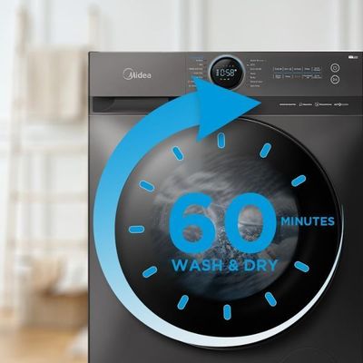 Midea 8/6 KG Smart Washer Dryer with BLDC Inverter Motor| 1400 RPM| Fully Automatic Front Load Washing & Drying Combo Wi-Fi Machine| 14 Programs-Extra Rinse/Quick 15/| Titanium| MF200D80WBT-GCC