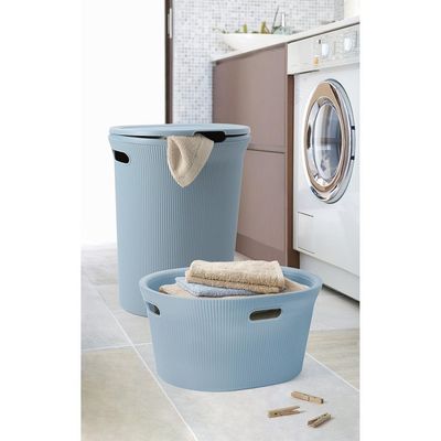 Tatay Baobab Laundry Basket, 40L Capacity, Polypropylene, Bpa Free, with Lid. Blue Mist. Measures 41 X 33 X 50 Cm