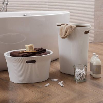 Tatay Baobab Laundry Basket, 40L Capacity, Polypropylene, Bpa Free, with Lid. Taupe. Measures 41 X 33 X 50 Cm