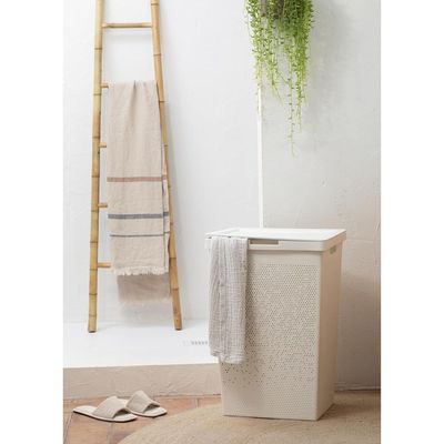 Tatay Bohol Laundry Basket with Lid, 60 Litre, Polypropylene, BPA-Free, 100% Recycled Plastic, White, 42.5 x 35.5 x 62 cm