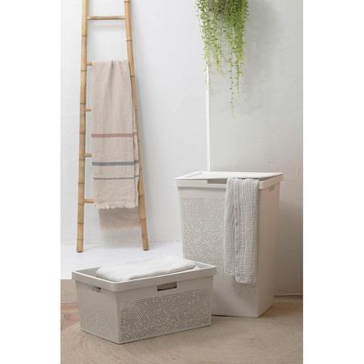 Tatay Bohol Laundry Basket with Lid, 60 Litre, Polypropylene, BPA-Free, 100% Recycled Plastic, White, 42.5 x 35.5 x 62 cm