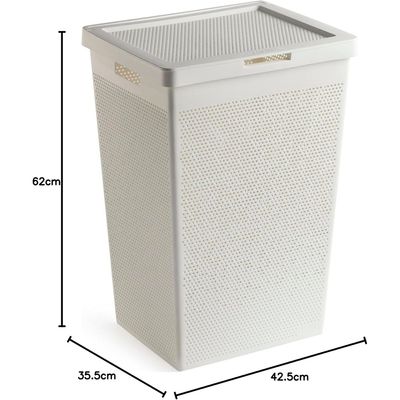 Tatay Bohol Laundry Basket with Lid, 60 Litre, Polypropylene, BPA-Free, 100% Recycled Plastic, White, 42.5 x 35.5 x 62 cm