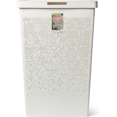 Tatay Bohol Laundry Basket with Lid, 60 Litre, Polypropylene, BPA-Free, 100% Recycled Plastic, White, 42.5 x 35.5 x 62 cm