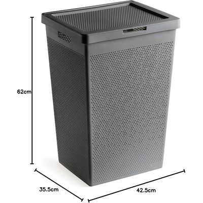 Tatay Bohol Laundry Basket with Lid, 60 Litre Capacity, Polypropylene, BPA-Free, 100% Recycled Plastic, Charcoal Grey, 42.5 x 35.5 x 62 cm