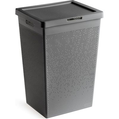 Tatay Bohol Laundry Basket with Lid, 60 Litre Capacity, Polypropylene, BPA-Free, 100% Recycled Plastic, Charcoal Grey, 42.5 x 35.5 x 62 cm