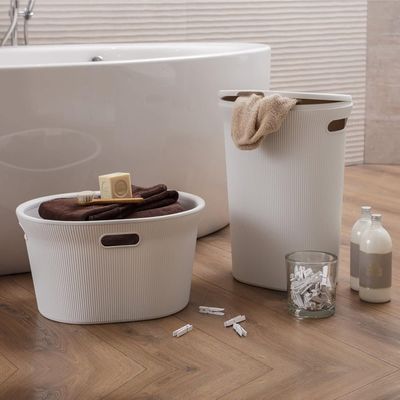 Tatay Baobab Ecohome Laundry Basket with Lid, 35L Capacity, Polypropylene, BPA-Free, 100% Recycled Plastic, Taupe, Dimensions: 52 x 42.5 x 26.5 cm