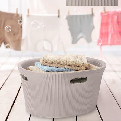 Tatay Baobab Ecohome Laundry Basket with Lid, 35L Capacity, Polypropylene, BPA-Free, 100% Recycled Plastic, Taupe, Dimensions: 52 x 42.5 x 26.5 cm