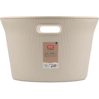 Tatay Baobab Ecohome Laundry Basket with Lid, 35L Capacity, Polypropylene, BPA-Free, 100% Recycled Plastic, Beige, Dimensions: 52 x 42.5 x 26.5 cm