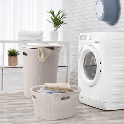 Tatay Baobab Ecohome Laundry Basket with Lid, 35L Capacity, Polypropylene, BPA-Free, 100% Recycled Plastic, Beige, Dimensions: 52 x 42.5 x 26.5 cm