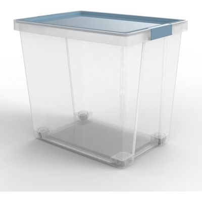 Tatay Storage Box with Lid, 60L Capacity, with Handles And Wheels, Recycled Pp Lid, Transparent, Bpa Free, Blue Mist. Measures 37 X 51 X 45 Cm