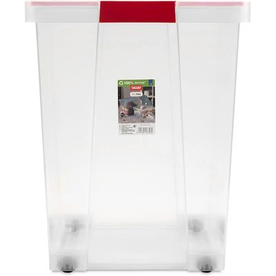 Tatay Storage Box with Lid, 60L Capacity, with Handles And Wheels, Recycled Pp Lid, Transparent, Bpa Free, Red. Measures 37 X 51 X 45 Cm