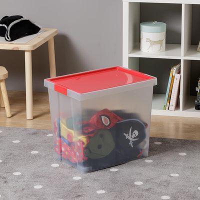 Tatay Storage Box with Lid, 60L Capacity, with Handles And Wheels, Recycled Pp Lid, Transparent, Bpa Free, Red. Measures 37 X 51 X 45 Cm