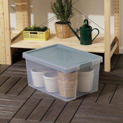 Tatay Storage Box with Lid, 35L Capacity, with Handles, Recycled Pp Lid, Transparent, Bpa Free, Blue Mist. Measures 37 X 51 X 26 Cm