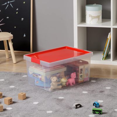 Tatay Storage Box with Lid, 35L Capacity, with Handles, Recycled Pp Lid, Transparent, Bpa Free, Red. Measures 37 X 51 X 26 Cm