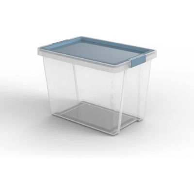Tatay Storage Box with Lid, 15L Capacity, with Handles, Recycled Pp Lid, Transparent, Bpa Free, Blue Mist. Measures 25 X 36 X 26 Cm