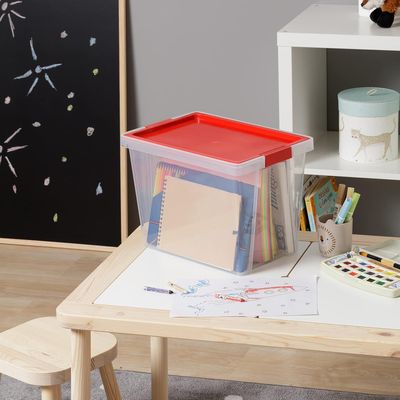 Tatay Storage Box with Lid, 15L Capacity, with Handles, Recycled Pp Lid, Transparent, Bpa Free, Red. Measures 25 X 36 X 26 Cm