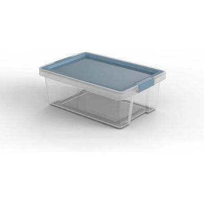 Tatay Storage Box with Lid, 7L Capacity, with Handles, Recycled Pp Lid, Transparent, Bpa Free, Blue Mist. Measures 25 X 36 X 13 Cm