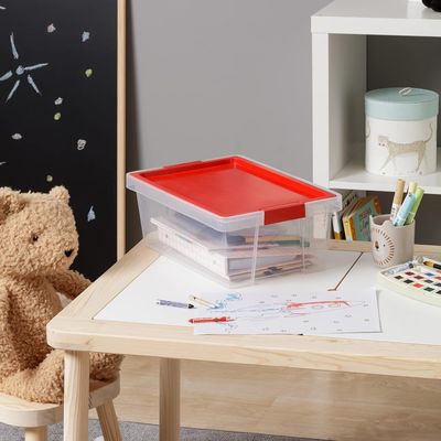 Tatay Storage Box with Lid, 7L Capacity, with Handles, Recycled Pp Lid, Transparent, Bpa Free, Red. Measures 25 X 36 X 13 Cm