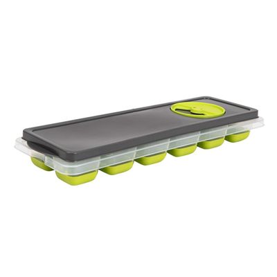 Herevin Ice Cube Tray with Opaque Gray Lid - Green Transparent Tray Made from PP + TPE + LDPE – Flexible, BPA-Free