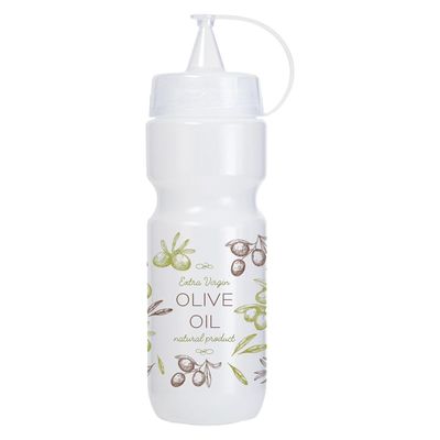 Herevin 660ml Natural Olive Oil Dispenser Bottle - White Decorated BPA-Free PP & PE Kitchen Bottle with No-Drip Spout - Durable, Lightweight