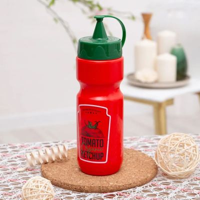 Herevin 660ml Tomato Ketchup Dispenser Bottle - Red Decorated BPA-Free PP & PE Squeeze Bottle for Ketchup, Sauces & Condiments