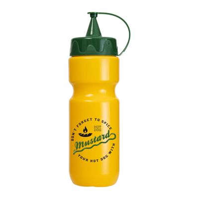 Herevin 660ml Mustard Yellow Decorated Mustard Dispenser Bottle – BPA-Free PP & PE Easy-Squeeze Condiment Bottle with Snap-On Cap – Reusable