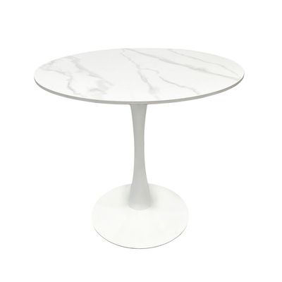 Maple Home Dining Table Modern Marble Patten Metal Base Kitchen Dining Restaurant Table  L80xW80xH76 - White
