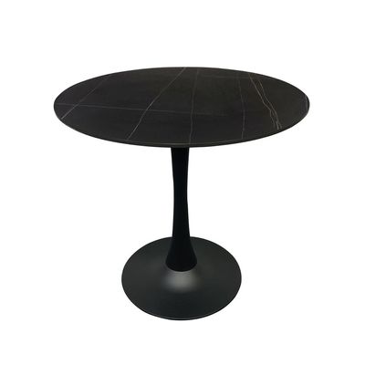 Maple Home Dining Table Modern Marble Patten Metal Base Kitchen Dining Restaurant Table  L80xW80xH76 - Black