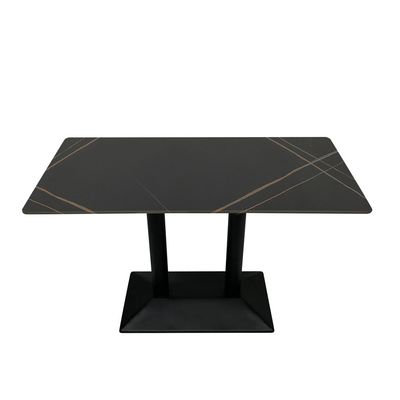 Maple Home Dining Table Modern Marble Patten Metal Base Kitchen Dining Restaurant Table  L120xW70xH75 - Black